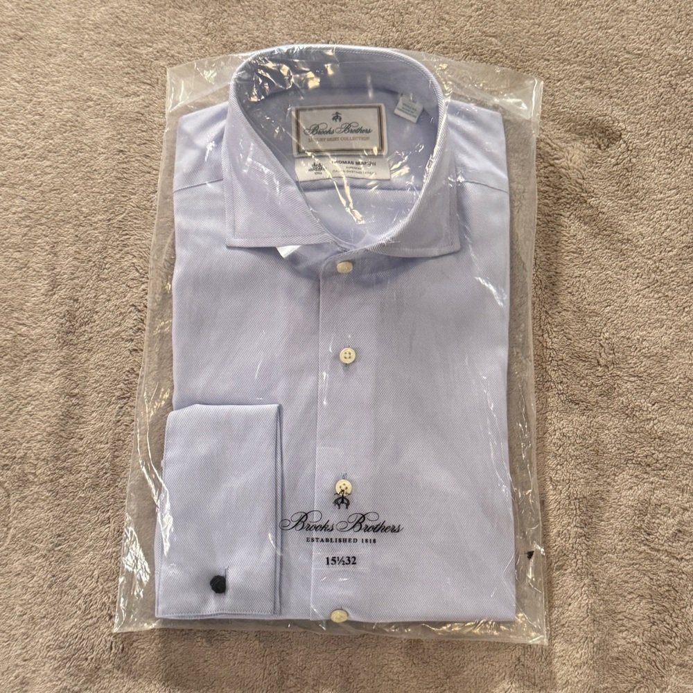NIP NWT Thomas Mason for Brooks Brothers Men's Light Blue Classic Dress Shirt